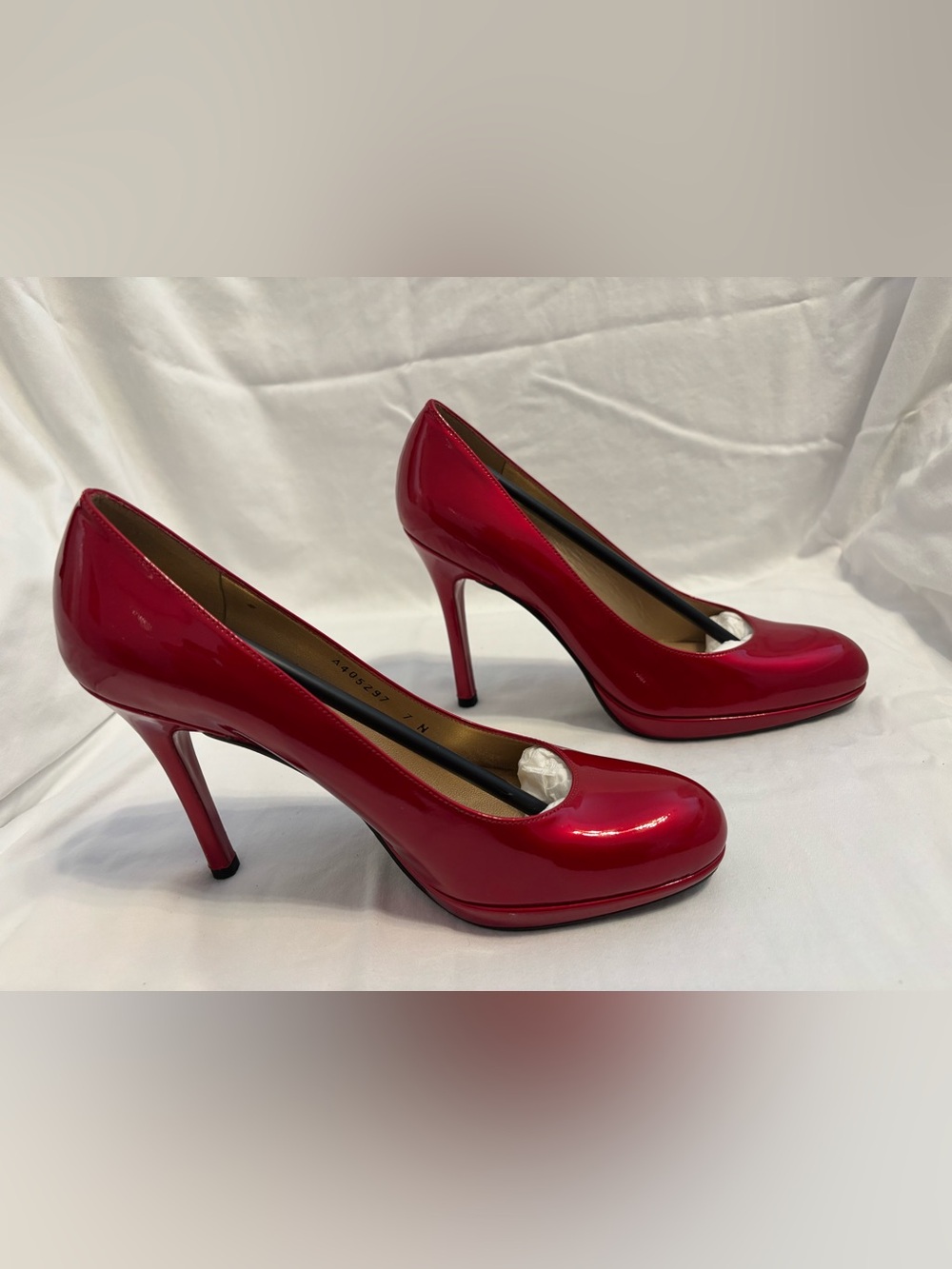 Stuart Weitzman Red Patent Leather High Heel Pumps. 4” heel with 1/2” platform.